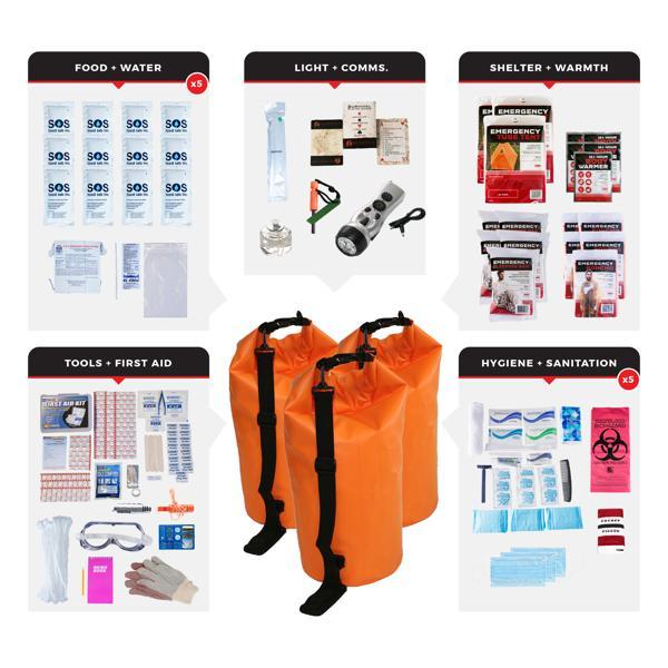 Emergency Survival Kit - Waterproof Dry Bag - 5 Person 