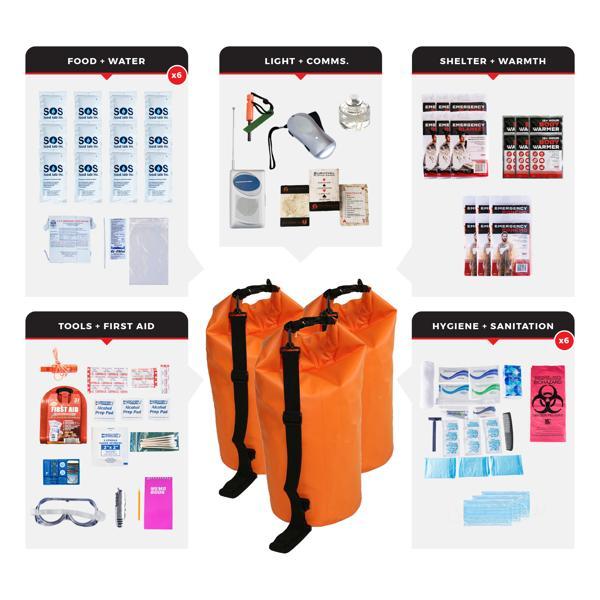 Essential Survival Kit - 6 Person - Waterproof Dry Bag 