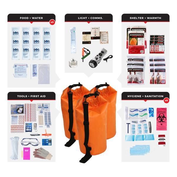 Survival Kit - Comfort and Security - Waterproof Dry Bag - 6 Person 