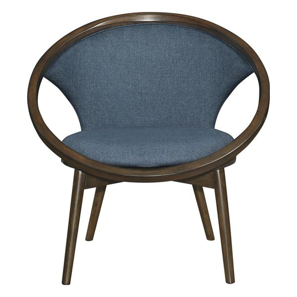 Lowery Accent Chair with Solid Rubberwood Frame - Textured Blue Linen-Like Fabric - Walnut Finish Frame 