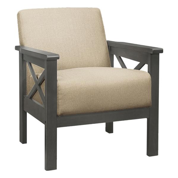 Herriman Accent Chair with X Arm - Light Brown Textured Fabric and Antique Gray Finish Legs and Frame 