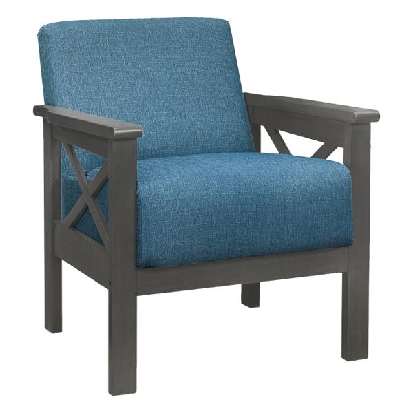 Herriman Accent Chair with X Arm - Textured Blue 100% Polyester Fabric and Antique Gray Finish Frame and Legs 