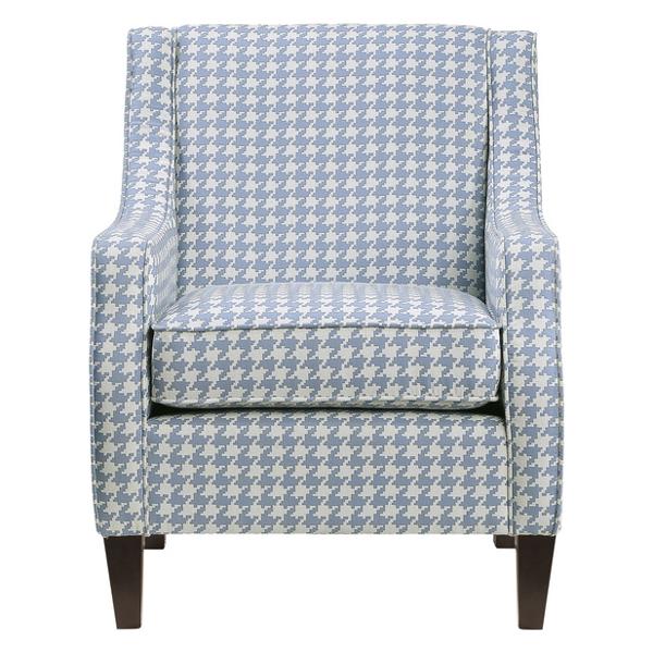 Fischer Accent Chair with Solid Wood Frame - Textured Light Blue Houndstooth Fabric - Espresso Finish Legs 