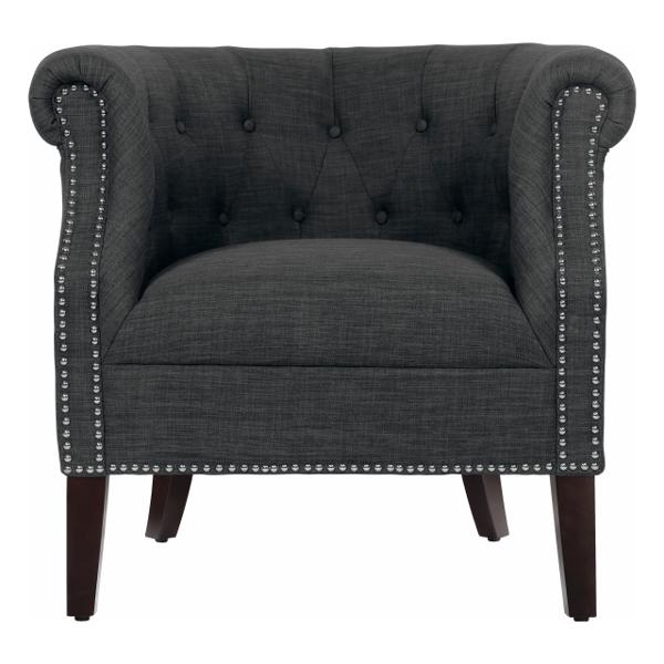 Karlock Accent Chair with Solid Wood Frame - Textured Gray Fabric and Espresso Finish Legs 