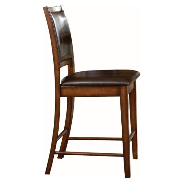 Verona Counter Height Chair with Wood Frame - Wire Brushed Amber Finish Frame - Faux Leather Upholstery in Brown - Set of 2 