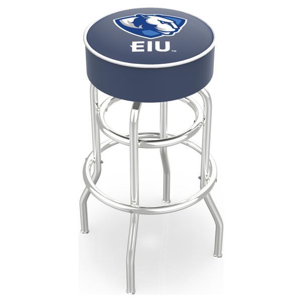 Eastern Illinois University 25" Retro Backless Swivel Counter Stool - Chrome Double Rung Base - Commercial Grade Marine Vinyl 