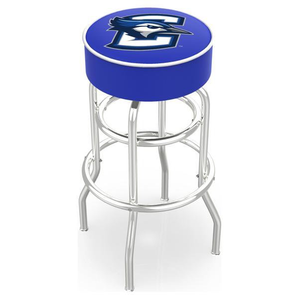 Creighton University 25" Retro Backless Swivel Counter Stool - Chrome Double Rung Base - Commercial Grade Marine Vinyl 
