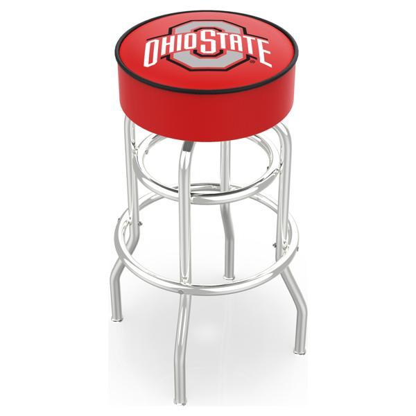 Ohio State University 25" Retro Backless Swivel Counter Stool - Chrome Double Rung Base - Commercial Grade Marine Vinyl 