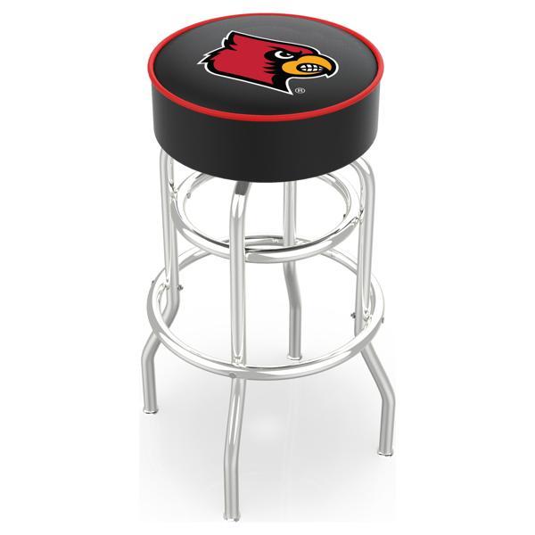 University of Louisville 25" Retro Backless Swivel Counter Stool - Chrome Double Rung Base - Commercial Grade Marine Vinyl 