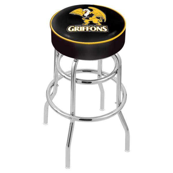 Missouri Western State University 25" Retro Backless Swivel Counter Stool - Chrome Double Rung Base - Commercial Grade Marine Vinyl 