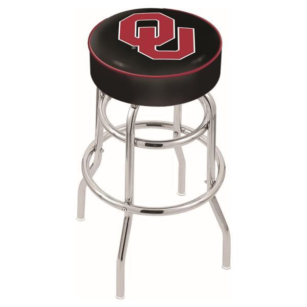 Oklahoma University 25" Retro Backless Swivel Counter Stool - Chrome Double Rung Base - Commercial Grade Marine Vinyl 