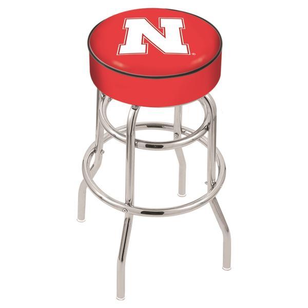 University of Nebraska 25" Retro Backless Swivel Counter Stool - Chrome Double Rung Base - Commercial Grade Marine Vinyl 