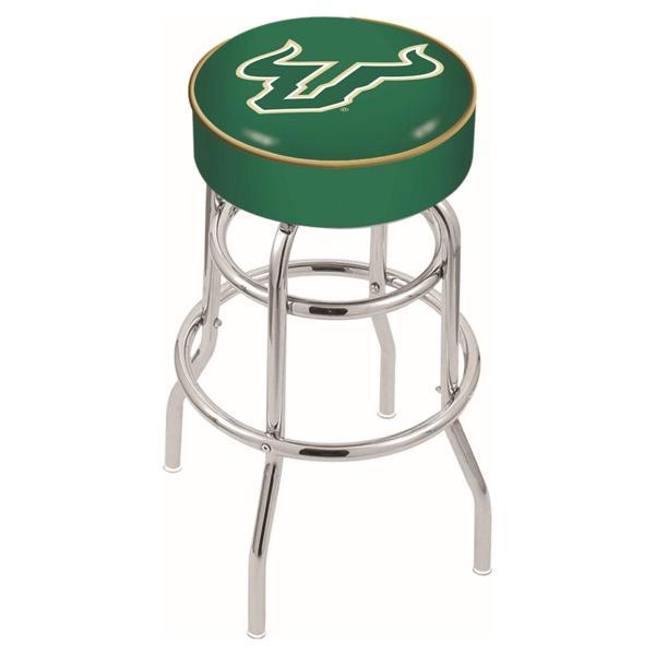 University of South Florida 25" Retro Backless Swivel Counter Stool - Chrome Double Rung Base - Commercial Grade Marine Vinyl 