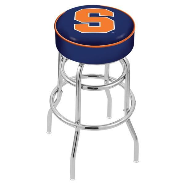 Syracuse University 25" Retro Backless Swivel Counter Stool - Chrome Double Rung Base - Commercial Grade Marine Vinyl 