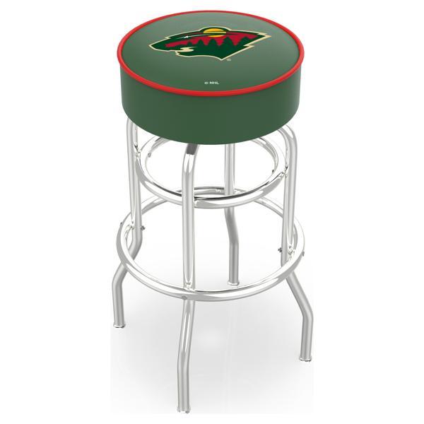 Minnesota Wild 25" Retro Backless Swivel Counter Stool - Chrome Double Rung Base - Commercial Grade Marine Vinyl 