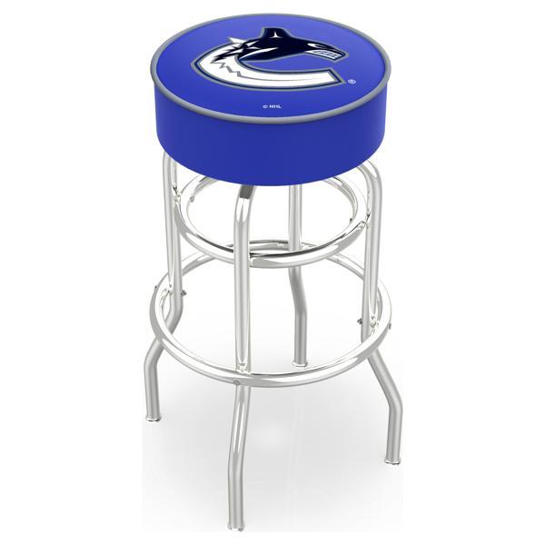 Vancouver Canucks 25" Retro Backless Swivel Counter Stool - Chrome Double Rung Base - Commercial Grade Marine Vinyl 