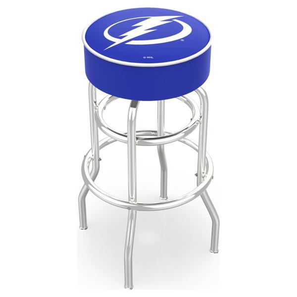 Tampa Bay Lightning 25" Retro Backless Swivel Counter Stool - Chrome Double Rung Base - Commercial Grade Marine Vinyl 