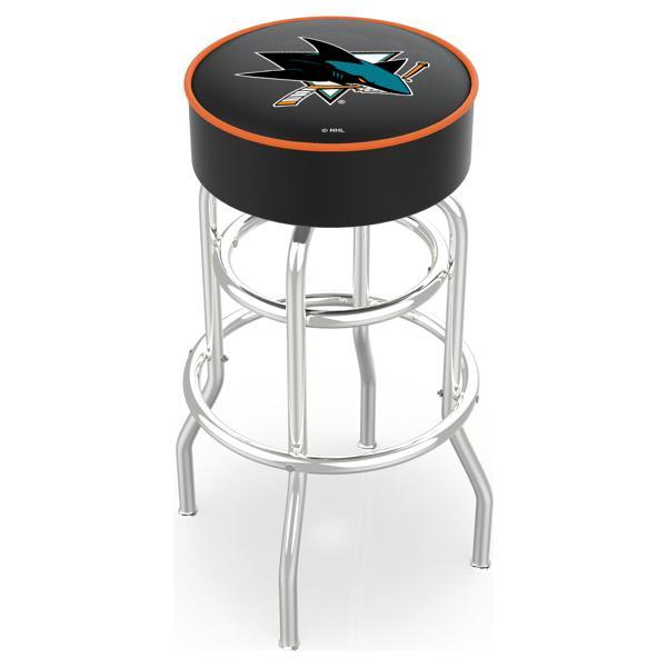 San Jose Sharks 25" Retro Backless Swivel Counter Stool - Chrome Double Rung Base - Commercial Grade Marine Vinyl 