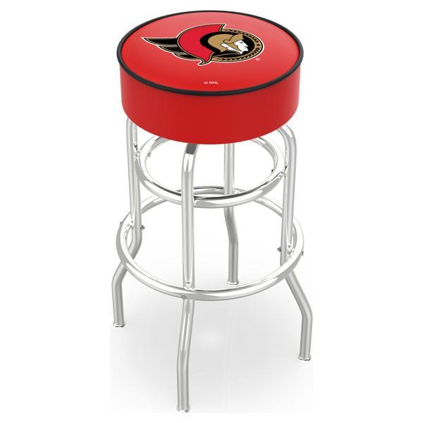 Ottawa Senators 25" Retro Backless Swivel Counter Stool - Chrome Double Rung Base - Commercial Grade Marine Vinyl 