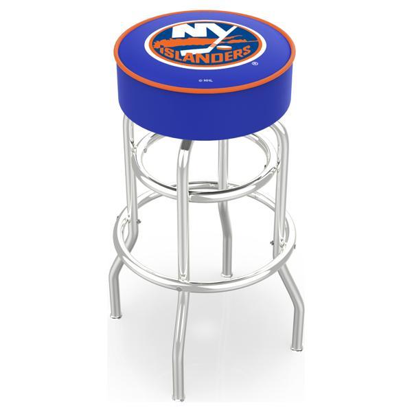 New York Islanders 25" Retro Backless Swivel Counter Stool - Chrome Double Rung Base - Commercial Grade Marine Vinyl 