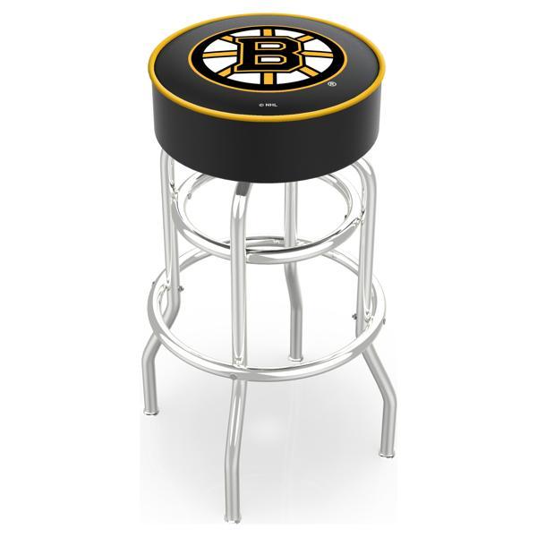 Boston Bruins 25" Retro Backless Swivel Counter Stool - Chrome Double Rung Base - Commercial Grade Marine Vinyl 
