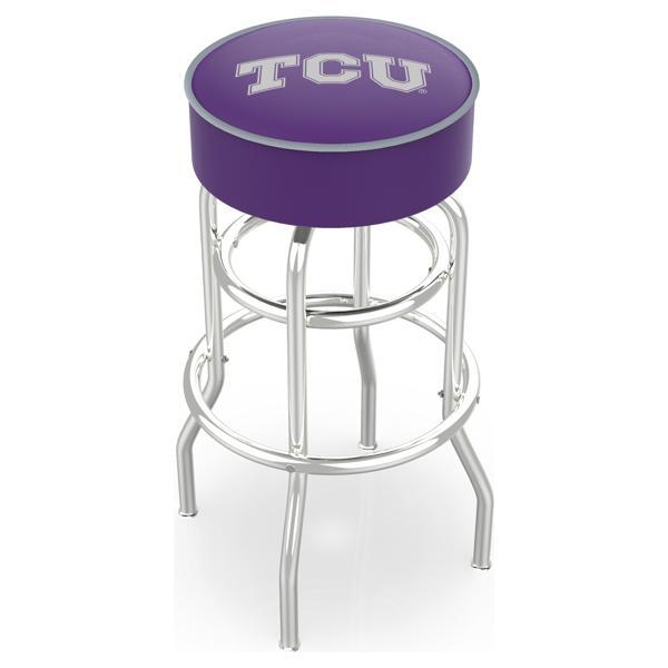 Texas Christian University 30" Retro Backless Swivel Bar Stool - Chrome Double Rung Base - Commercial Grade Marine Vinyl 