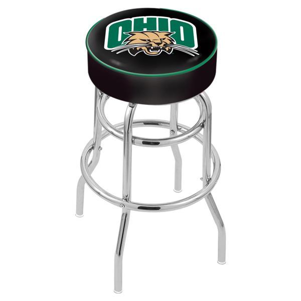 Ohio University 30" Retro Backless Swivel Bar Stool - Chrome Double Rung Base - Commercial Grade Marine Vinyl 
