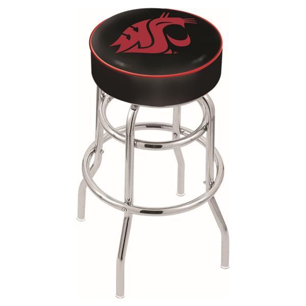 Washington State University 30" Retro Backless Swivel Bar Stool - Chrome Double Rung Base - Commercial Grade Marine Vinyl 