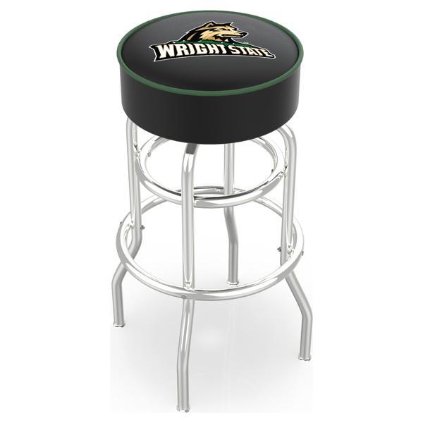 Wright State University 30" Retro Backless Swivel Bar Stool - Chrome Double Rung Base - Commercial Grade Marine Vinyl 
