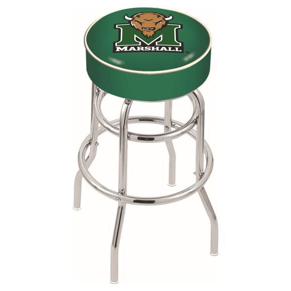 Marshall University 30" Retro Backless Swivel Bar Stool - Chrome Double Rung Base - Commercial Grade Marine Vinyl 