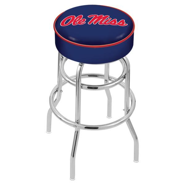University of Mississippi 30" Retro Backless Swivel Bar Stool - Chrome Double Rung Base - Commercial Grade Marine Vinyl 