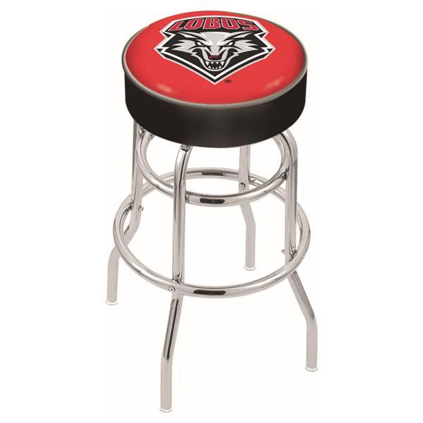 University of New Mexico 30" Retro Backless Swivel Bar Stool - Chrome Double Rung Base - Commercial Grade Marine Vinyl 
