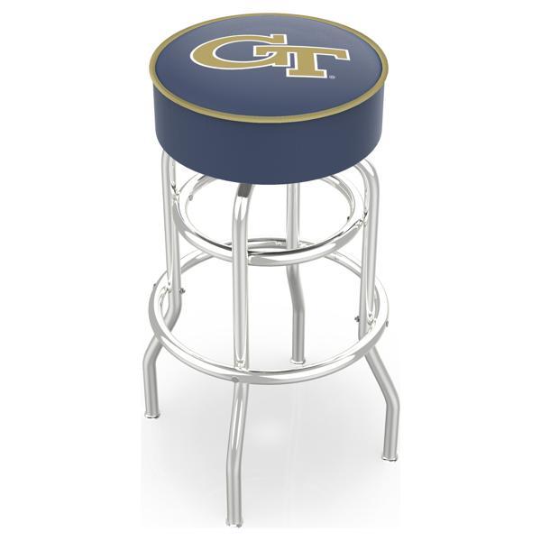 Georgia Tech 30" Retro Backless Swivel Bar Stool - Chrome Double Rung Base - Commercial Grade Marine Vinyl 