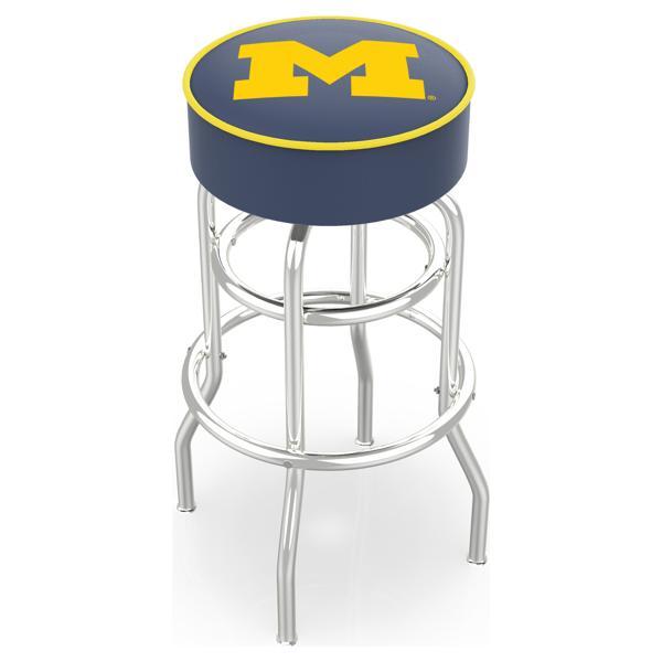 University of Michigan 30" Retro Backless Swivel Bar Stool - Chrome Double Rung Base - Commercial Grade Marine Vinyl 