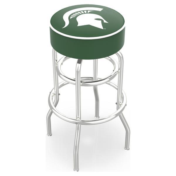 Michigan State University 30" Retro Backless Swivel Bar Stool - Chrome Double Rung Base - Commercial Grade Marine Vinyl 