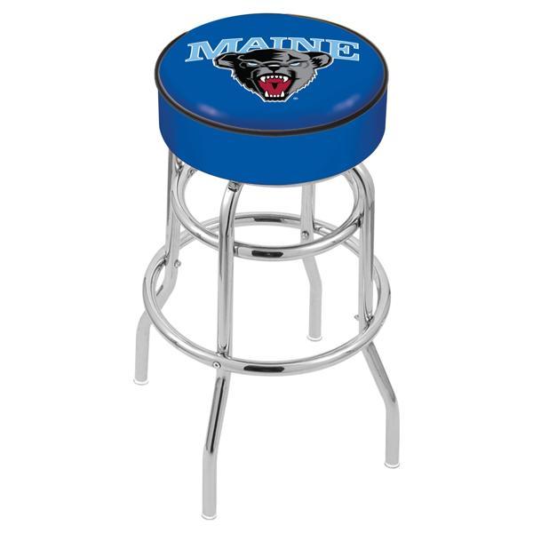 University of Maine 30" Retro Backless Swivel Bar Stool - Chrome Double Rung Base - Commercial Grade Marine Vinyl 