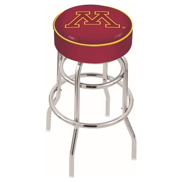 University of Minnesota 30" Retro Backless Swivel Bar Stool - Chrome Double Rung Base - Commercial Grade Marine Vinyl 