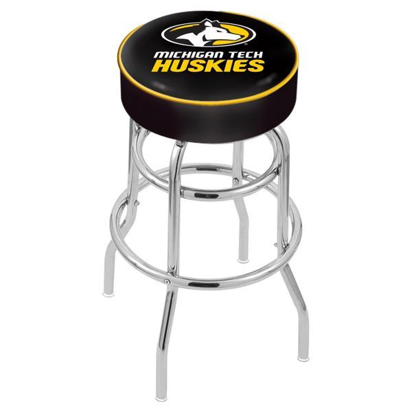 Michigan Tech University 30" Retro Backless Swivel Bar Stool - Chrome Double Rung Base - Commercial Grade Marine Vinyl 