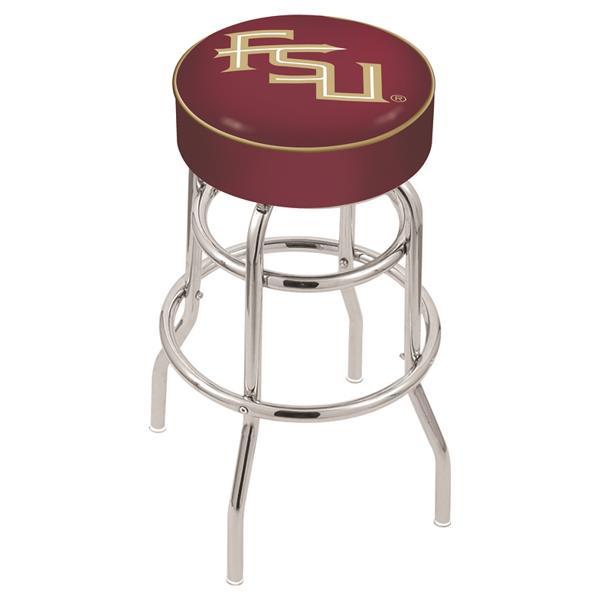 Florida State 30" Retro Backless Swivel Bar Stool - Chrome Double Rung Base - Commercial Grade Marine Vinyl - Logo 2 