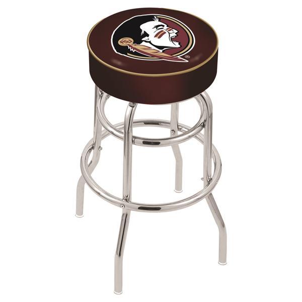 Florida State 30" Retro Backless Swivel Bar Stool - Chrome Double Rung Base - Commercial Grade Marine Vinyl - Logo 3 