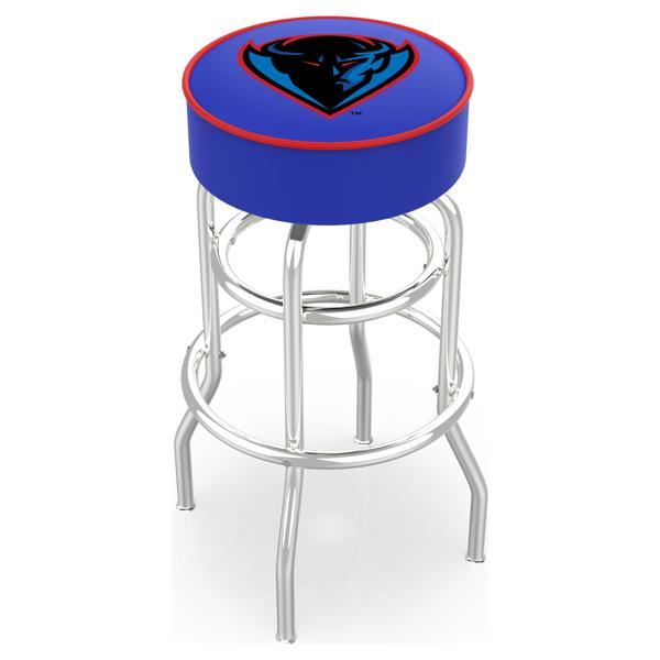 DePaul University 30" Retro Backless Swivel Bar Stool - Chrome Double Rung Base - Commercial Grade Marine Vinyl 
