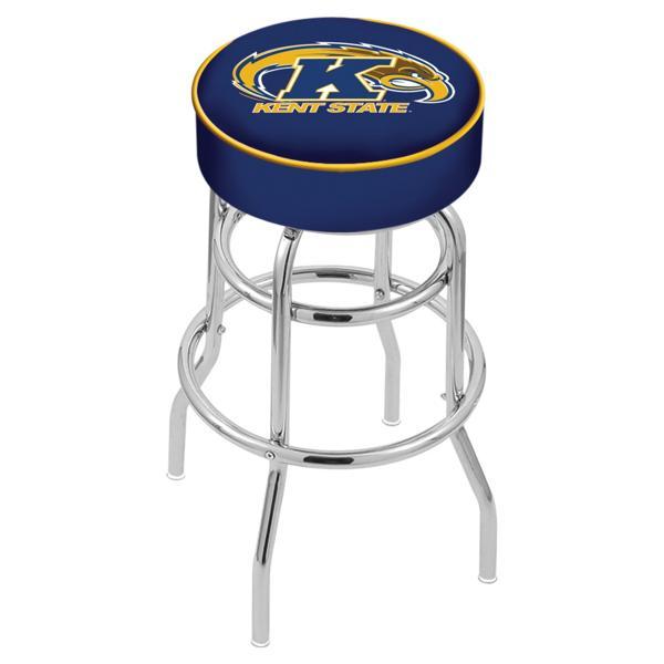 Kent State University 30" Retro Backless Swivel Bar Stool - Chrome Double Rung Base - Commercial Grade Marine Vinyl 