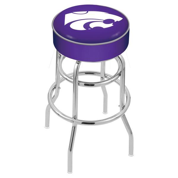 Kansas State University 30" Retro Backless Swivel Bar Stool - Chrome Double Rung Base - Commercial Grade Marine Vinyl 