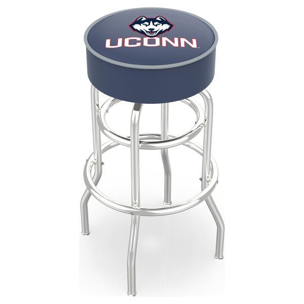University of Connecticut 30" Retro Backless Swivel Bar Stool - Chrome Double Rung Base - Commercial Grade Marine Vinyl 