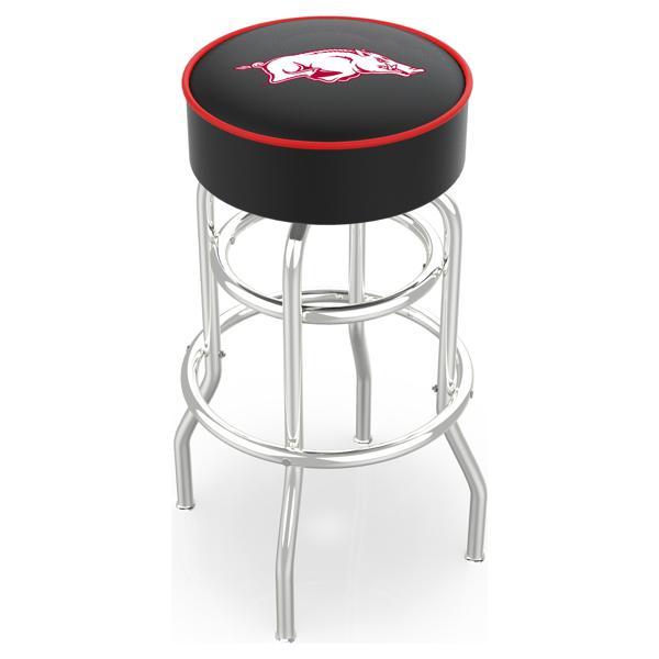 University of Arkansas 30" Retro Backless Swivel Bar Stool - Chrome Double Rung Base - Commercial Grade Marine Vinyl 