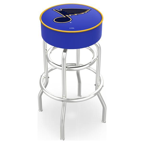 St Louis Blues 30" Retro Backless Swivel Bar Stool - Chrome Double Rung Base - Commercial Grade Marine Vinyl 