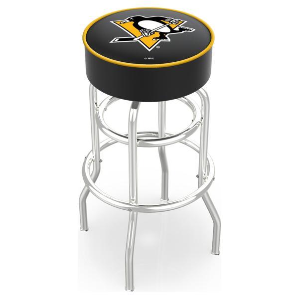 Pittsburgh Penguins 30" Retro Backless Swivel Bar Stool - Chrome Double Rung Base - Commercial Grade Marine Vinyl 