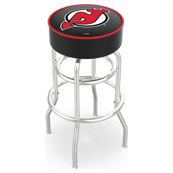 New Jersey Devils 30" Retro Backless Swivel Bar Stool - Chrome Double Rung Base - Commercial Grade Marine Vinyl 