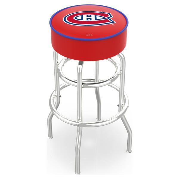 Montreal Canadiens 30" Retro Backless Swivel Bar Stool - Chrome Double Rung Base - Commercial Grade Marine Vinyl 