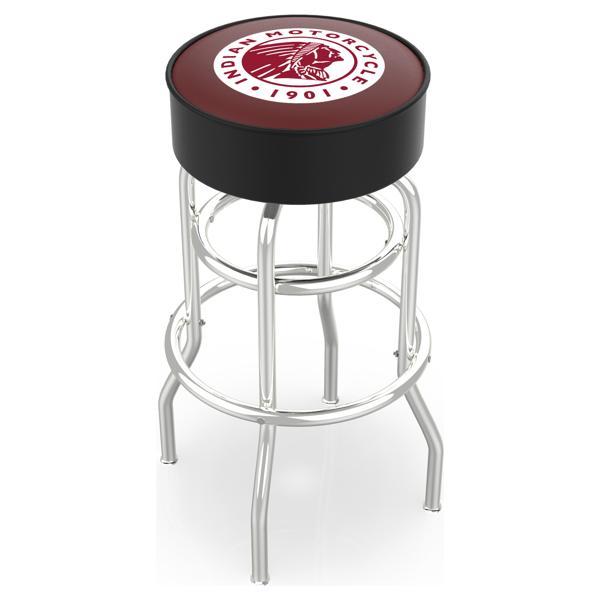 Indian Motorcycle 30" Retro Backless Swivel Bar Stool - Chrome Double Rung Base - Commercial Grade Marine Vinyl - Logo 2 